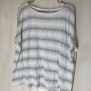 Eileen Fisher black white gray striped long sleeve t-shirt, size XL‎